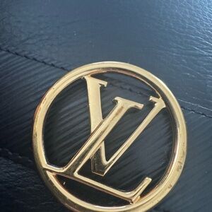 Louis Vuitton Black Leather Bag with Gold Logo